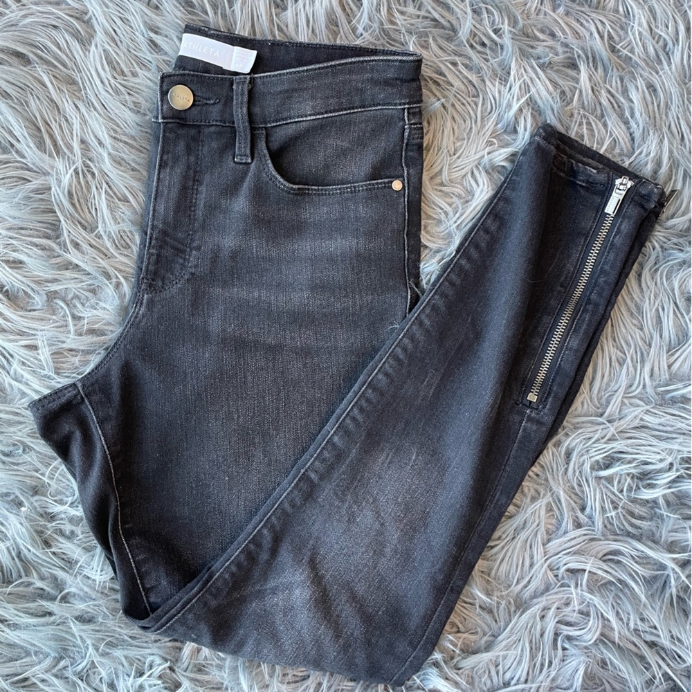 Athleta Sculptek Black Carbon Wash Ankle Zipper Ultra Skinny Jeans Size 6P